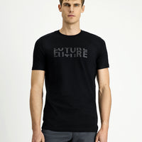 Black Crew Neck Regular Fit Cotton Printed T-Shirt