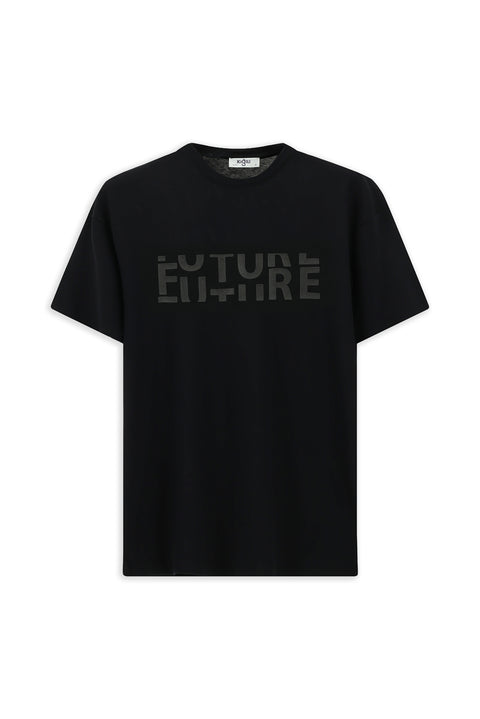 Black Crew Neck Regular Fit Cotton Printed T-Shirt