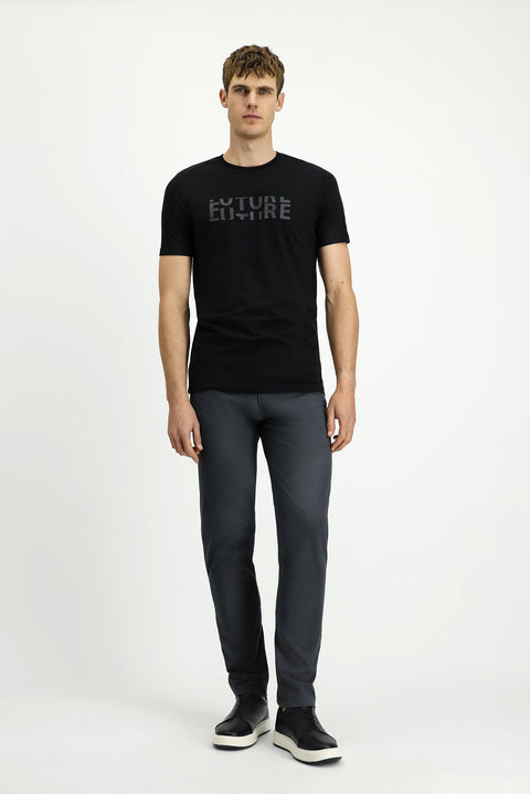 Black Crew Neck Regular Fit Cotton Printed T-Shirt