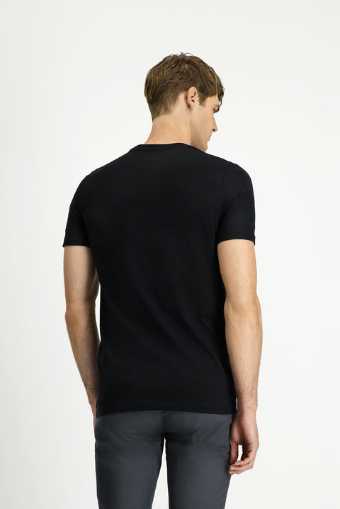 Black Crew Neck Regular Fit Cotton Printed T-Shirt