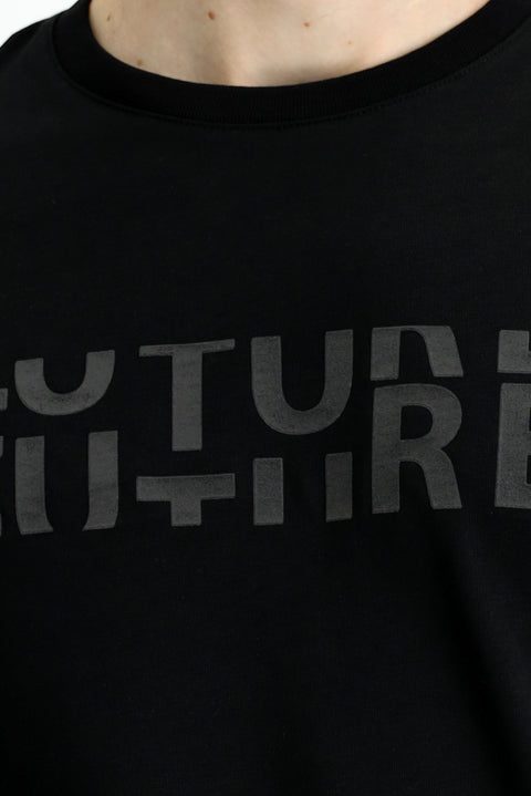 Black Crew Neck Regular Fit Cotton Printed T-Shirt