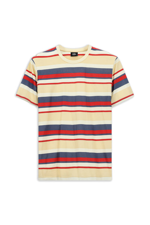 Flag Red Crew Neck Regular Fit Cotton Striped T-Shirt