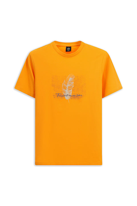 Medium Orange Crew Neck Slim Fit Printed Cotton T-Shirt