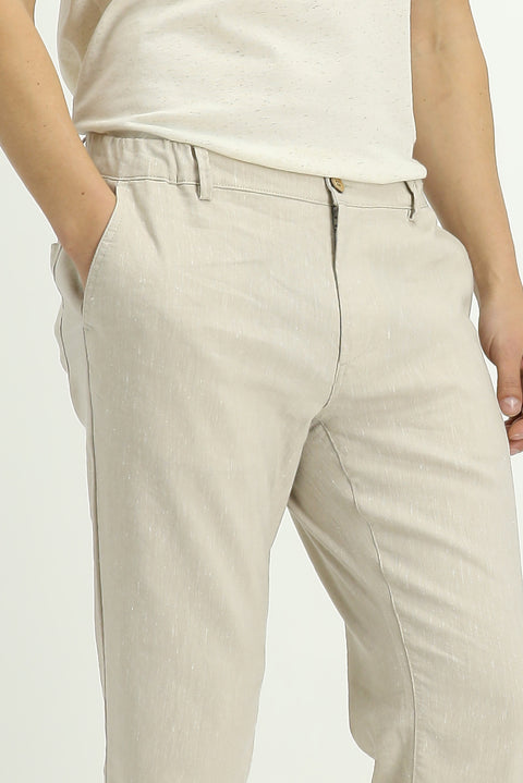 Ekru Bisiklet Yaka Slim Fit Dar Kesim Pamuklu Baskılı Tişört
