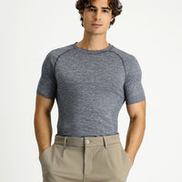Medium Grey Melange Crew Neck Slim Fit Sports T-Shirt