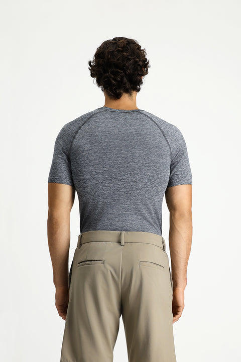 Medium Grey Melange Crew Neck Slim Fit Sports T-Shirt