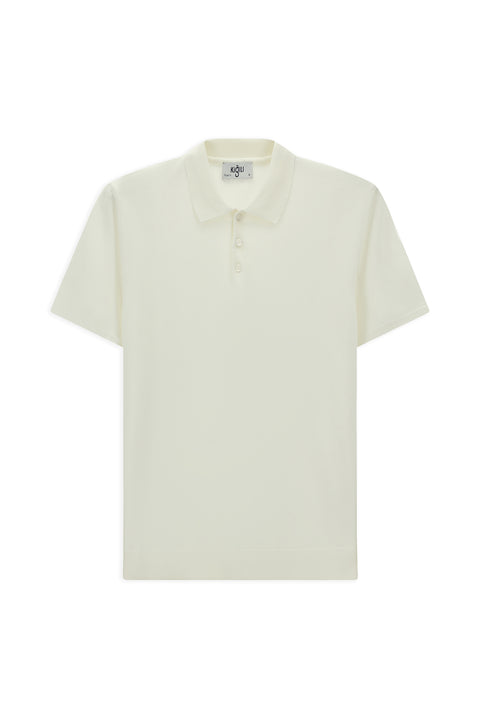 Ekru Regular Fit Polo Yaka Örme Tişört