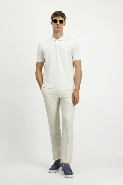 Ekru Regular Fit Polo Yaka Örme Tişört