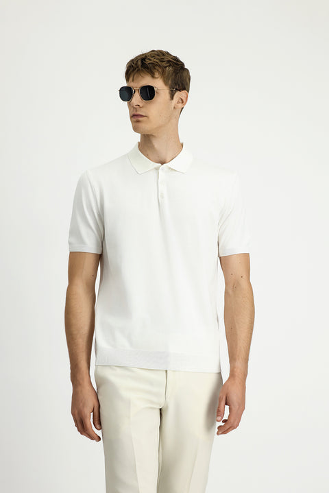Ekru Regular Fit Polo Yaka Örme Tişört