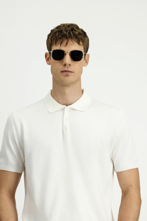 Ekru Regular Fit Polo Yaka Örme Tişört