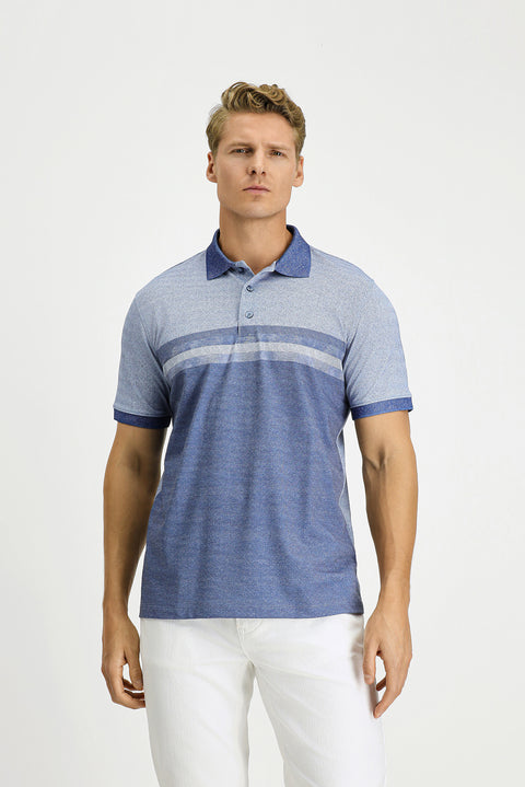 Blue Regular Fit Patterned Lycra Polo Shirt