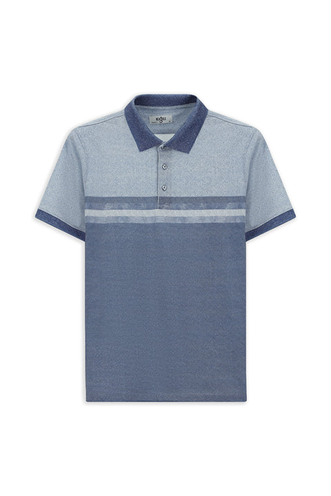 Blue Regular Fit Patterned Lycra Polo Shirt
