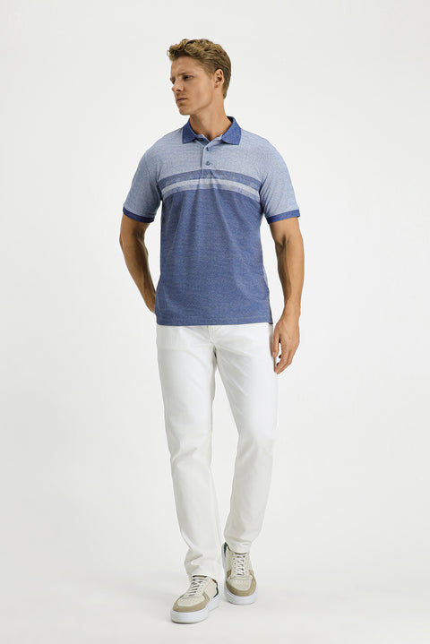 Blue Regular Fit Patterned Lycra Polo Shirt