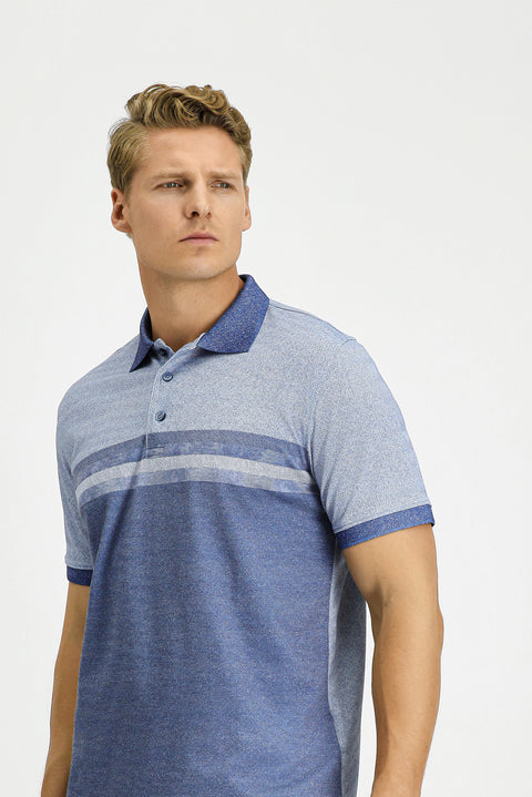 Blue Regular Fit Patterned Lycra Polo Shirt