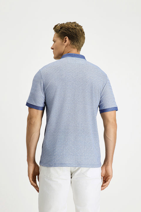 Blue Regular Fit Patterned Lycra Polo Shirt
