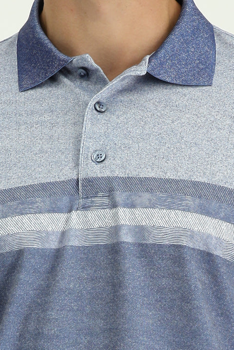 Blue Regular Fit Patterned Lycra Polo Shirt