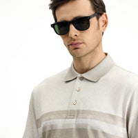 Medium Beige Regular Fit Patterned Lycra Polo Shirt