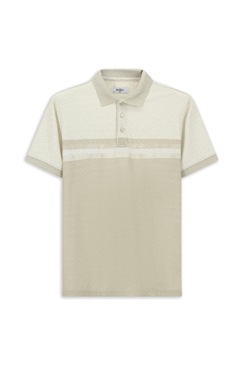 Medium Beige Regular Fit Patterned Lycra Polo Shirt