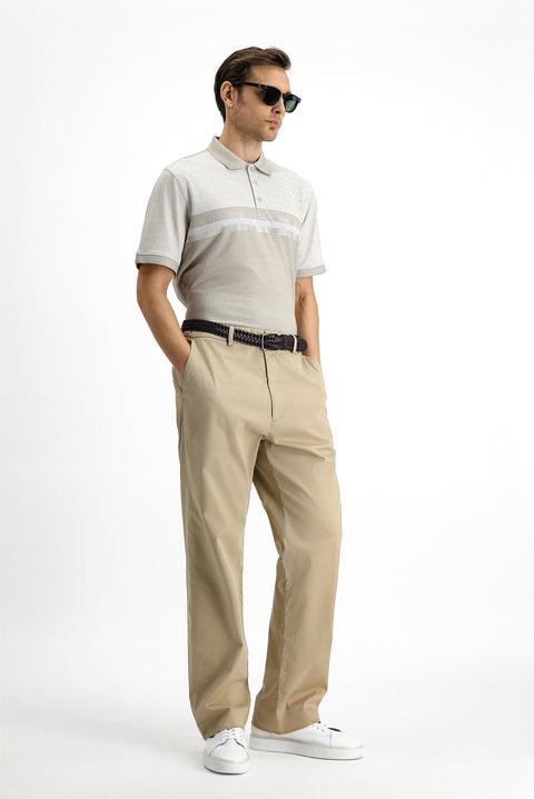Medium Beige Regular Fit Patterned Lycra Polo Shirt