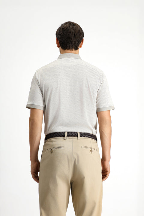 Medium Beige Regular Fit Patterned Lycra Polo Shirt