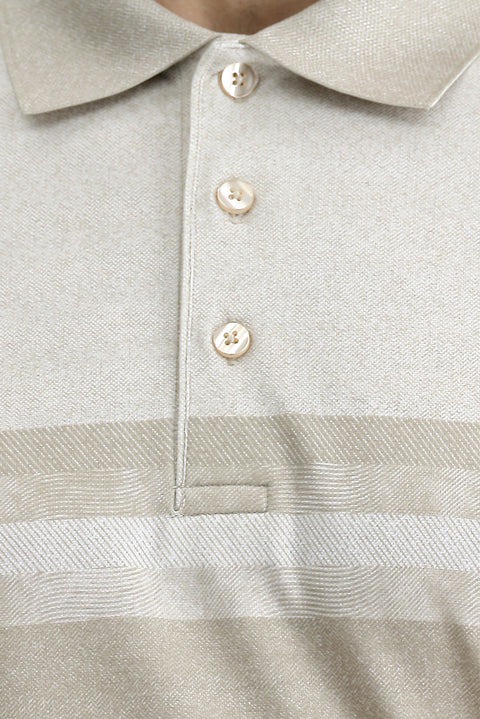 Medium Beige Regular Fit Patterned Lycra Polo Shirt