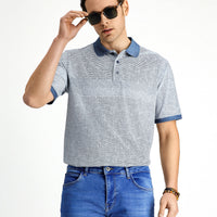 Indigo Regular Fit Patterned Lycra Polo Shirt
