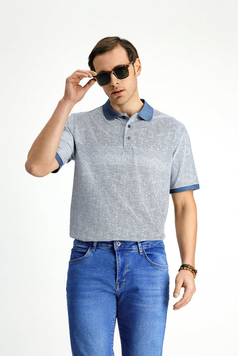 Indigo Regular Fit Patterned Lycra Polo Shirt