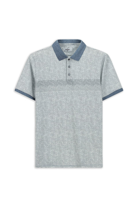 Indigo Regular Fit Patterned Lycra Polo Shirt