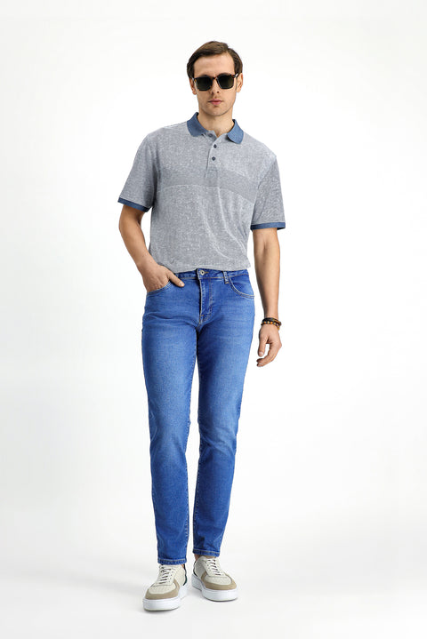 Indigo Regular Fit Patterned Lycra Polo Shirt