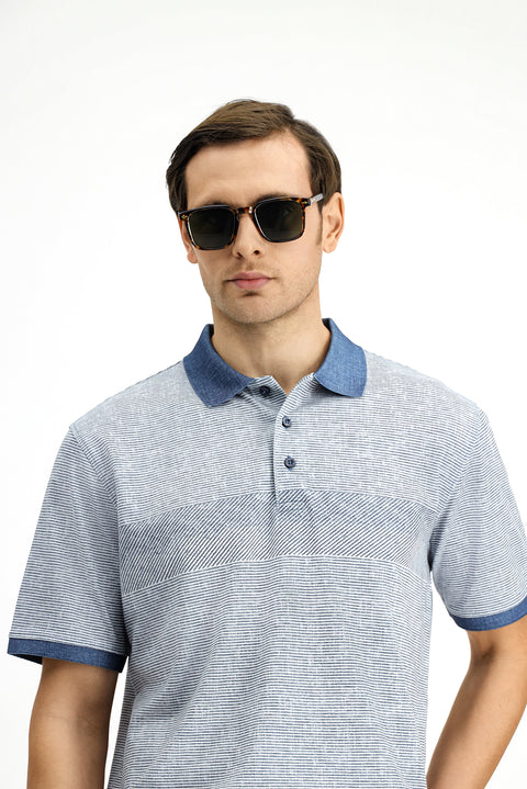 Indigo Regular Fit Patterned Lycra Polo Shirt