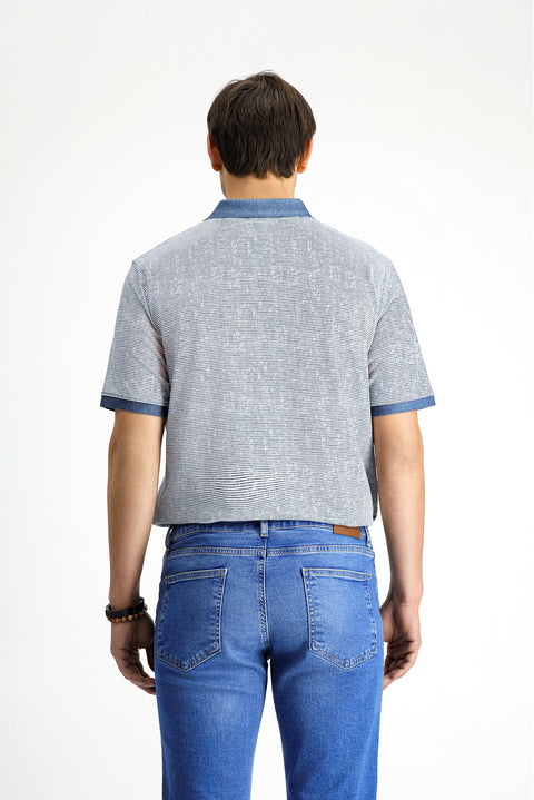 Indigo Regular Fit Patterned Lycra Polo Shirt