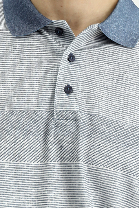 Indigo Regular Fit Patterned Lycra Polo Shirt
