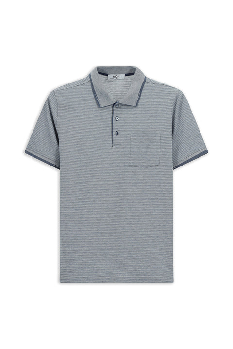 Light Navy Regular Fit Patterned Lycra Pocket Polo Shirt