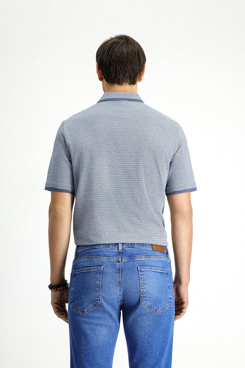 Light Navy Regular Fit Patterned Lycra Pocket Polo Shirt