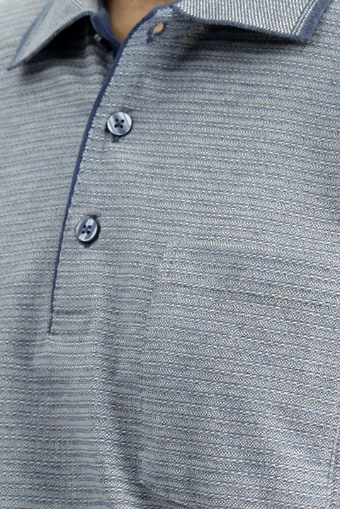 Light Navy Regular Fit Patterned Lycra Pocket Polo Shirt