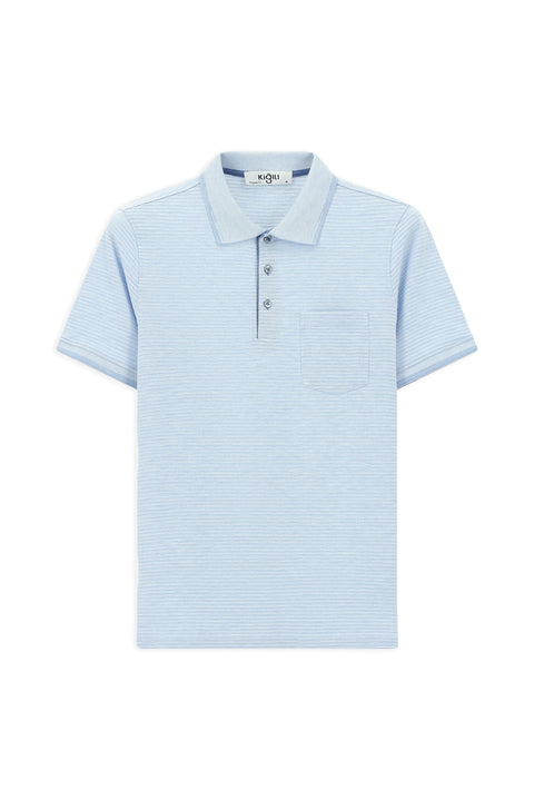 Blue Regular Fit Patterned Lycra Pocket Polo Shirt