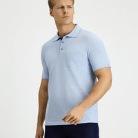 Blue Regular Fit Patterned Lycra Pocket Polo Shirt
