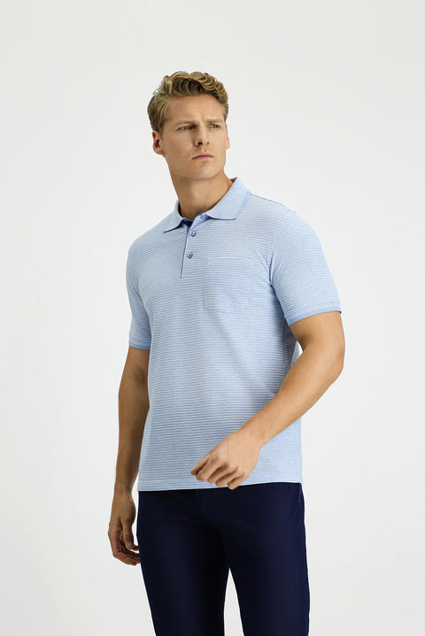Blue Regular Fit Patterned Lycra Pocket Polo Shirt