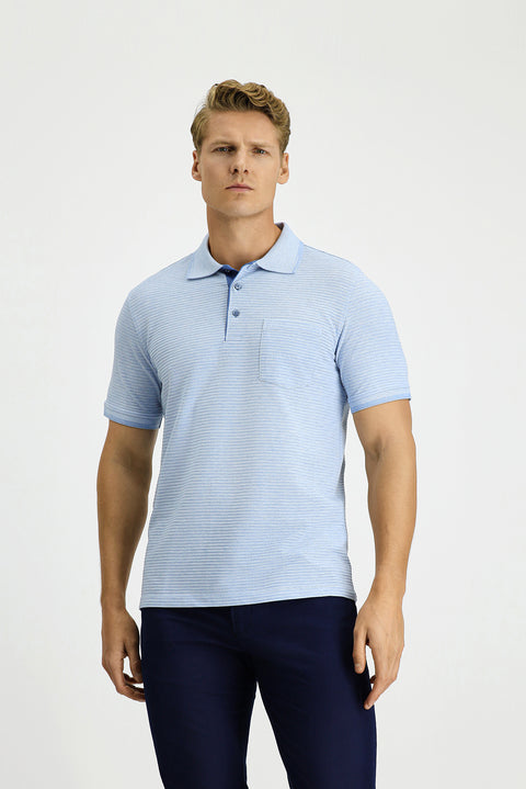 Blue Regular Fit Patterned Lycra Pocket Polo Shirt