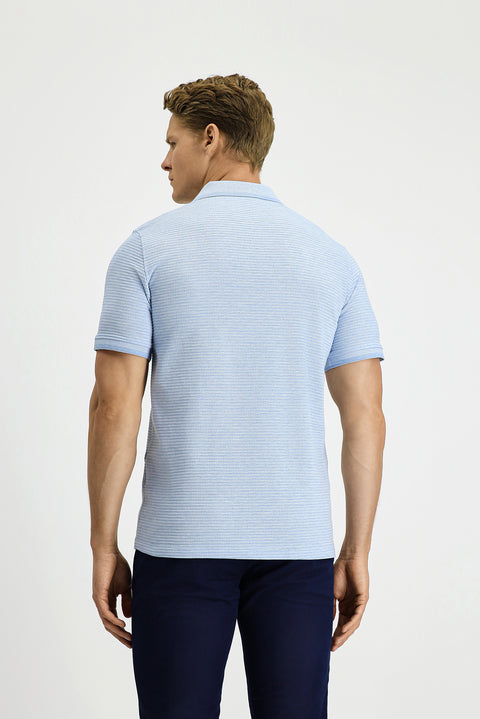 Blue Regular Fit Patterned Lycra Pocket Polo Shirt