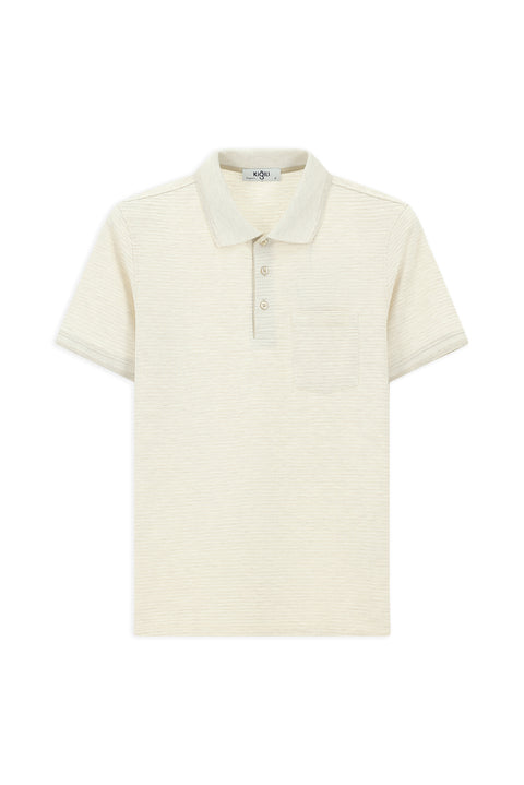 Light Beige Regular Fit Patterned Lycra Polo Shirt with Pockets