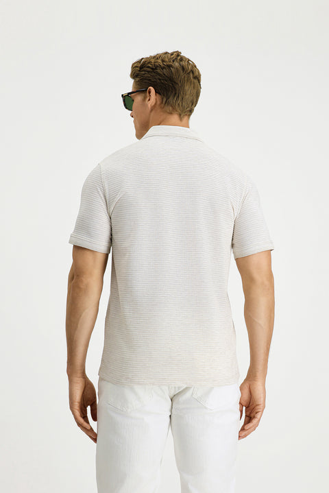 Light Beige Regular Fit Patterned Lycra Polo Shirt with Pockets