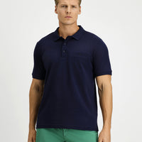 Dark Navy Regular Fit Cotton Polo Shirt with Pockets