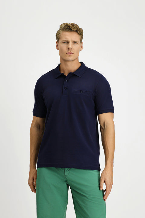Dark Navy Regular Fit Cotton Polo Shirt with Pockets