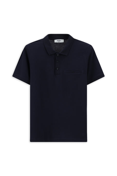 Dark Navy Regular Fit Cotton Polo Shirt with Pockets