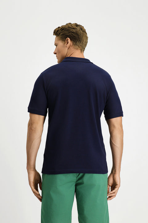 Dark Navy Regular Fit Cotton Polo Shirt with Pockets