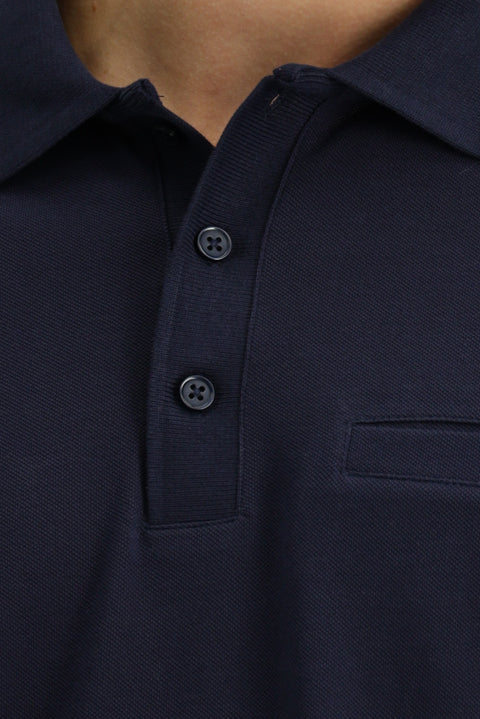 Dark Navy Regular Fit Cotton Polo Shirt with Pockets