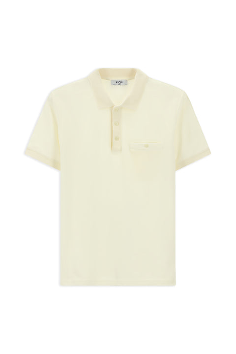 Off-white Regular Fit Cotton Polo Shirt with Pockets