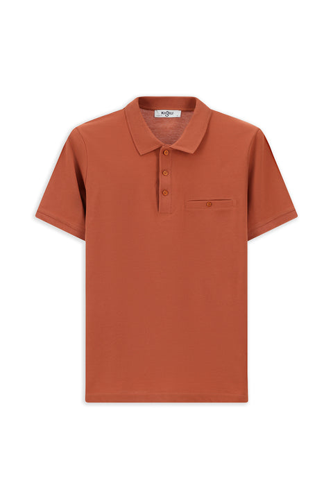 Tile-colored Regular Fit Cotton Pocket Polo Shirt