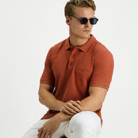 Tile-colored Regular Fit Cotton Pocket Polo Shirt